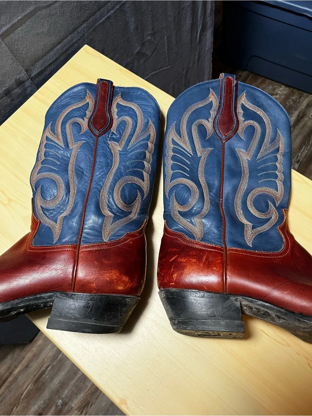TONY LAMA Blue Brown Embroidered Western Cowboy Boots Men Sz 9.5 D 3126 Festival